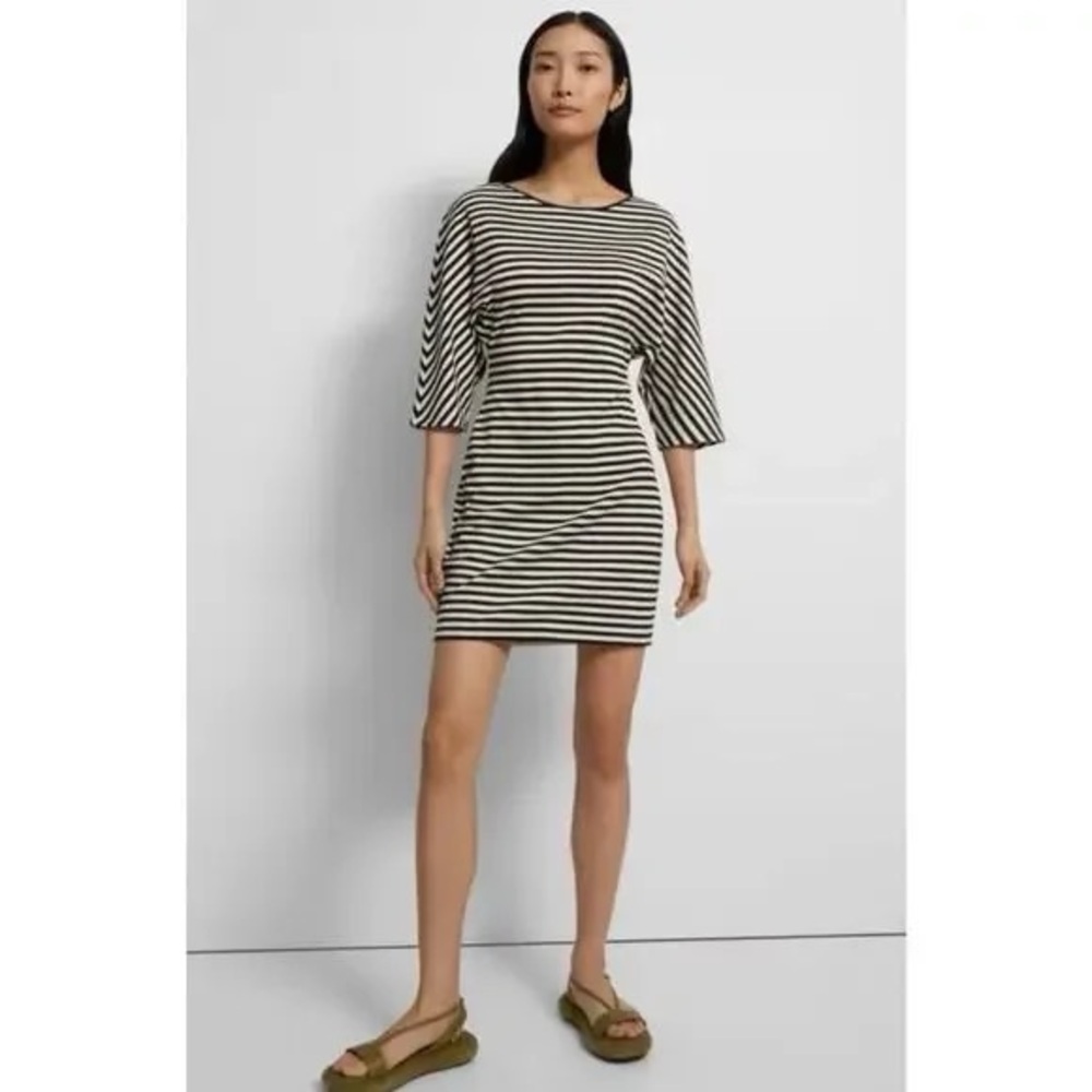 Theory Black and White Striped Mini Dress Size Medium